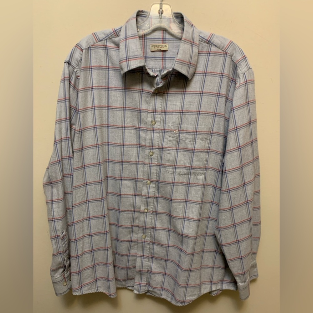 3/$20 VICTOR EMMANUEL Men's Blue and Red Checkered Shirt